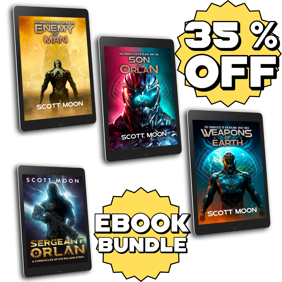 Four book covers by Scott Moon with promotional text for an eBook bundle