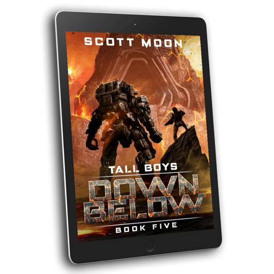 Ebook cover of 'Tall Boys Down Below' by Scott Moon on a tablet screen.