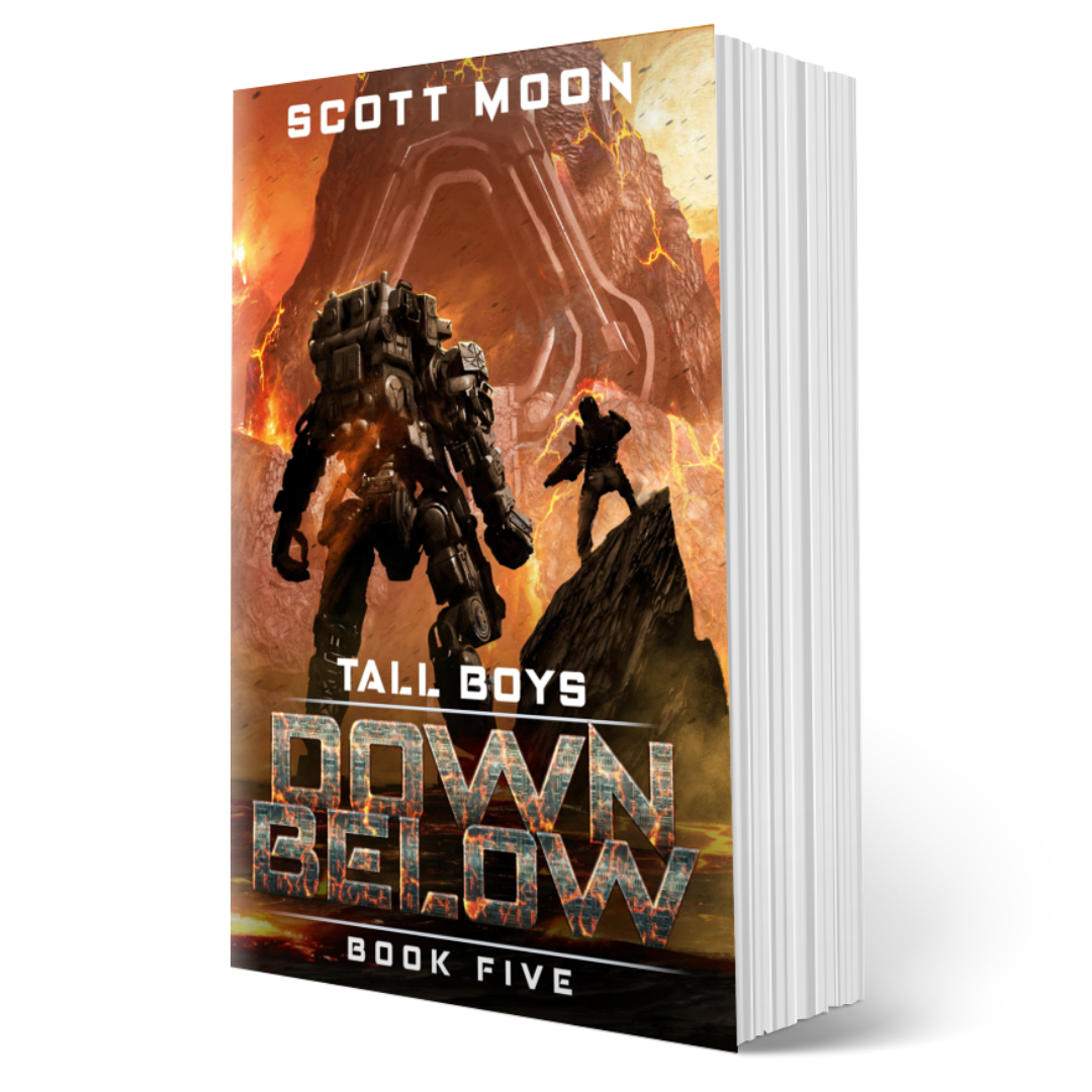 Book titled 'Tall Boys Down Below' by Scott Moon on a white background
