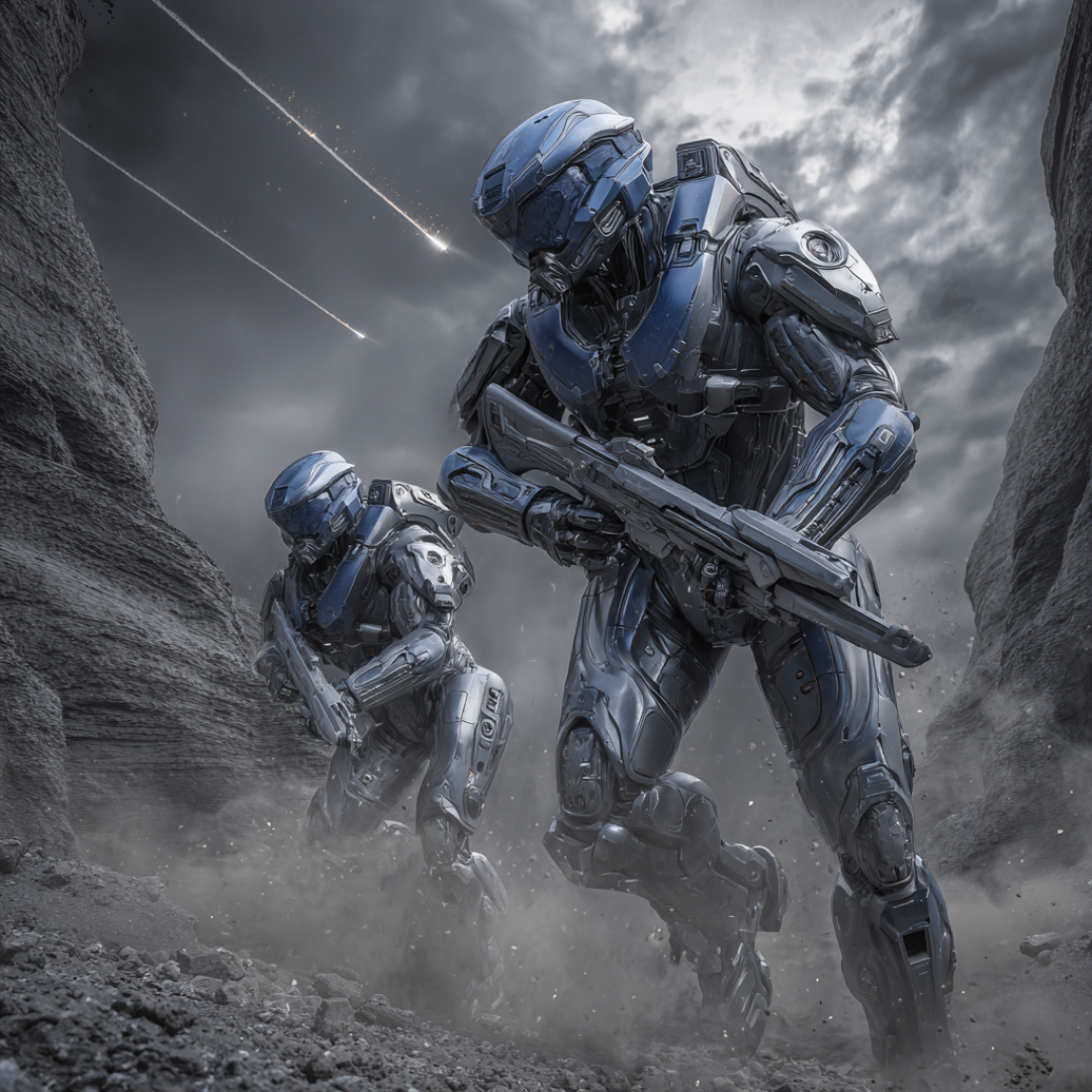 Science fiction troopers in a storm