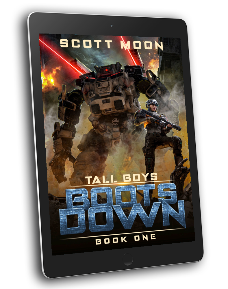 Boots Down ebook cover - science fiction mechs